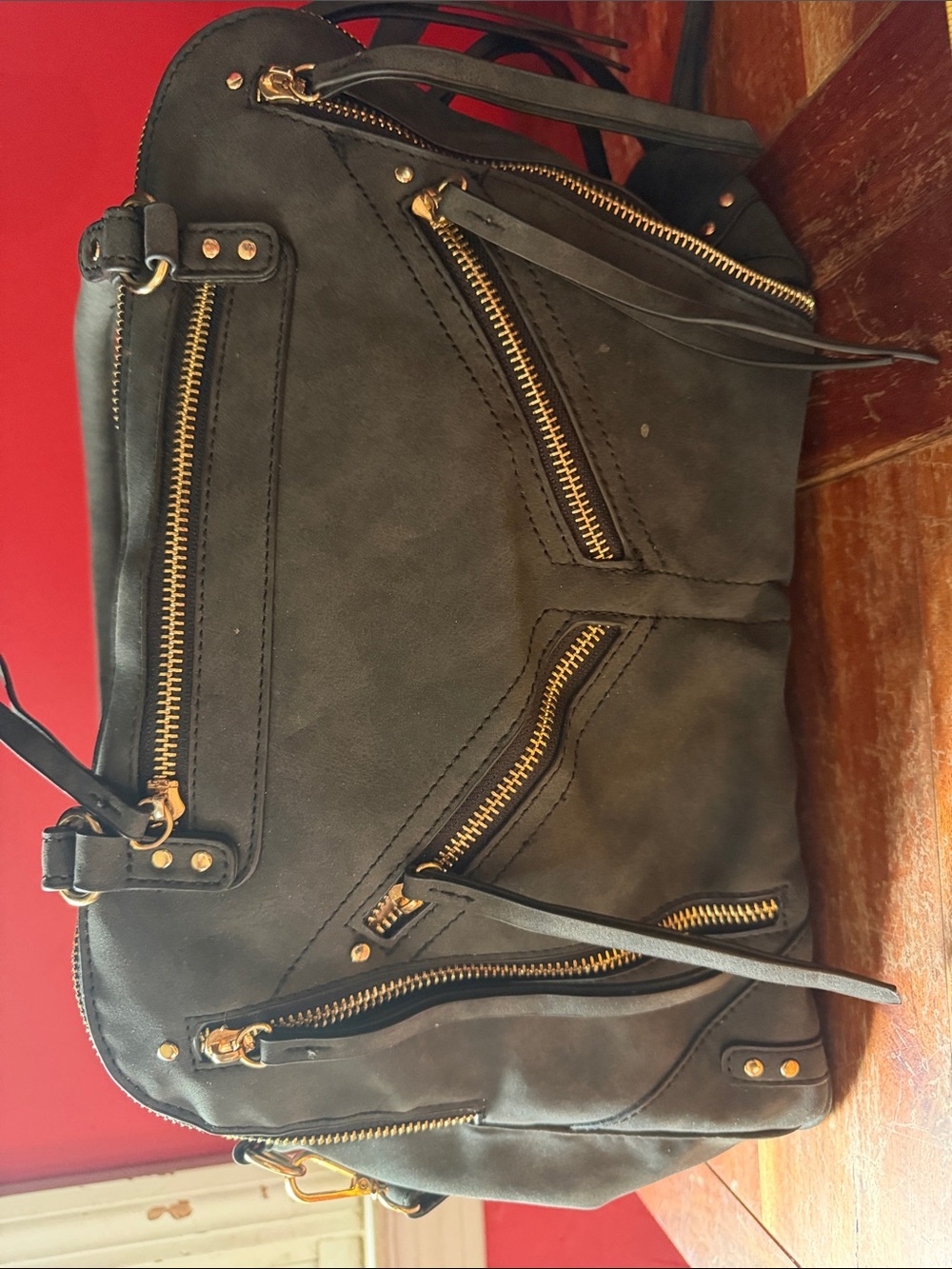 Target Black Shoulder Bag with Gold Zippers